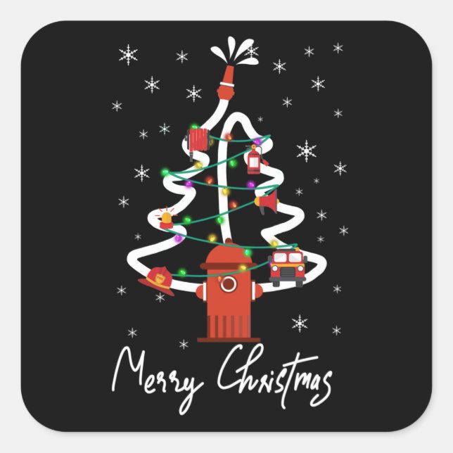 Brandgeschenk | Frohe Weihnachts-Feuerwehr Quadratischer Aufkleber (Vorderseite)