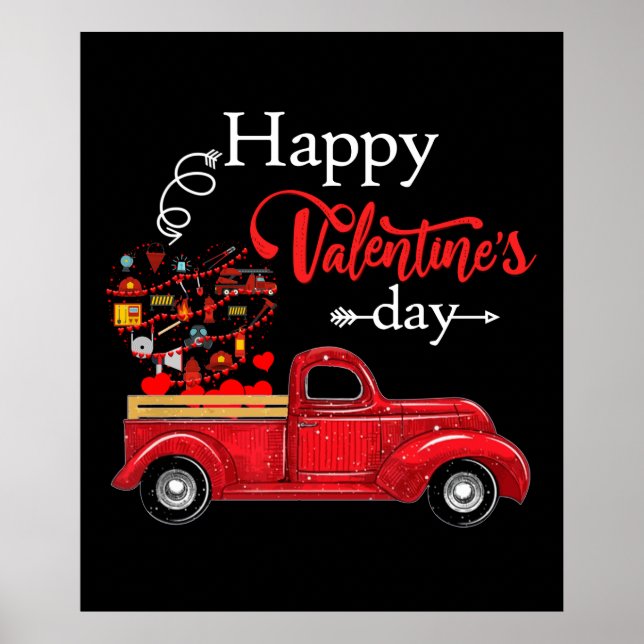 Brandgeschenk | Glücklicher Valentinstag Feuerwehr Poster (Vorne)