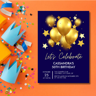 Branding Golden Balloons Stars Marine Geburtstag Einladung