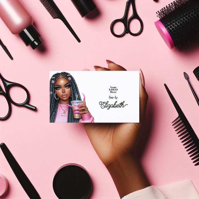 Branding in Afroamerikanisch Visitenkarte (Bold Hot-Pink African American Salon Branding Business Card)