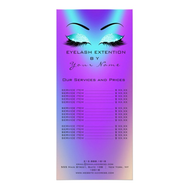 Branding-Preisliste Lashes Blue Pink Werbekarte (Vorne)
