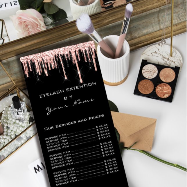Branding-Preisliste Lashes Schwarz-weiß Werbekarte (Merry To Name Holiday Christmas Tree Rose Blush Gift Tags)