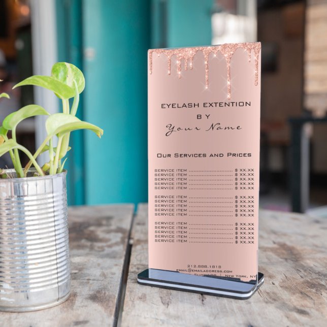 Branding Price List Lashes SPARK Rose Werbekarte (Branding Price List Lashes Extension SPARK Rose Rack Card)