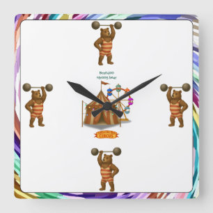 Brandon, Zirkus-Starkbär Quadratische Wanduhr