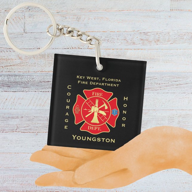 Brandschutzabteilung Emblem Courage Ehrendesign Schlüsselanhänger (Firefighter Fire Department Maltese Cross Emblem Keychain)