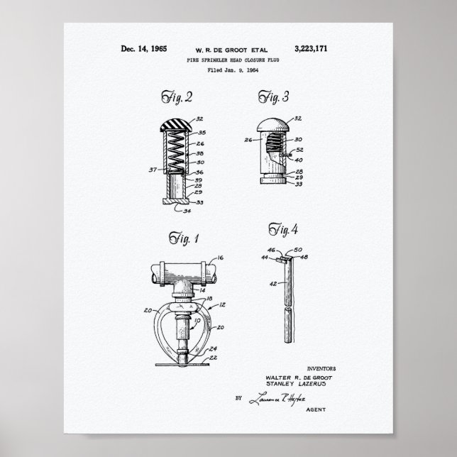 Brandsprinkler-Leiter 1965 Patentart - Weißbuch Poster (Vorne)