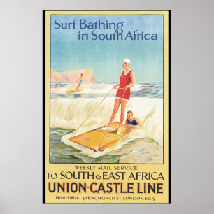 Brandung, die im Vintagen Reise-Plakat Südafrikas Poster