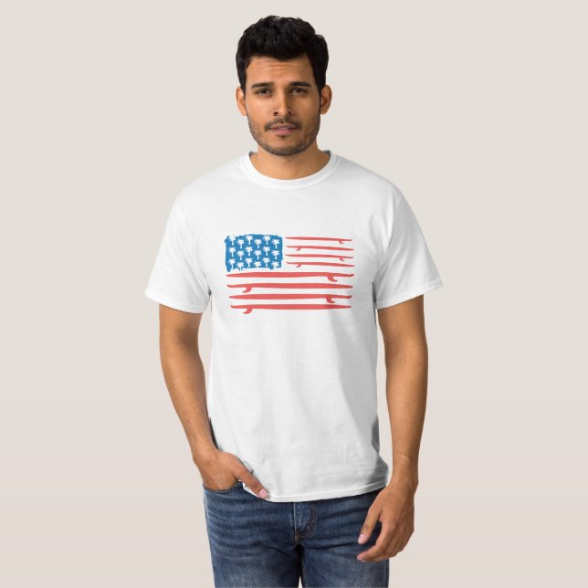 Brandungs-Brett-Amerika-Flagge T-Shirt (Vorne ganz)