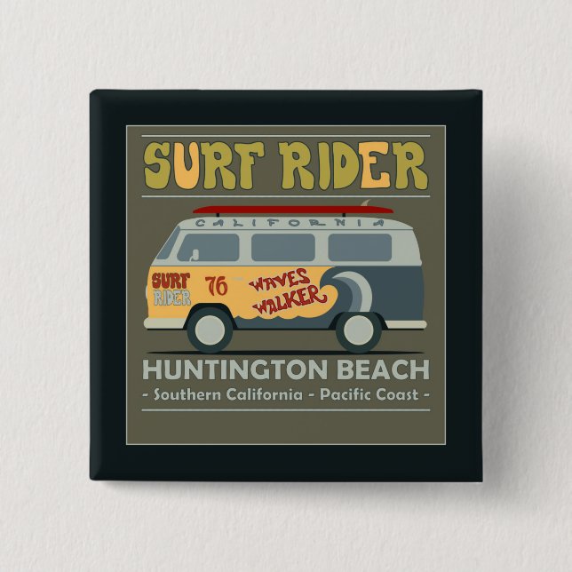 Brandungs-Reiter-Huntington Beach Plakat Button (Vorderseite)