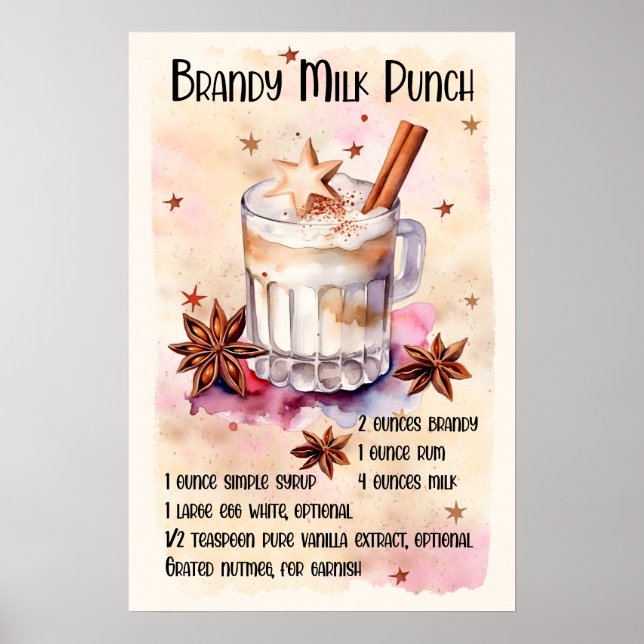 Brandy Milk punch Rezept Weihnachtsfest Bar Party Poster (Vorne)