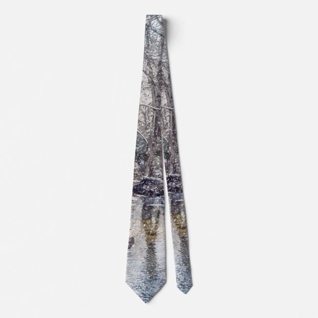 Branson Fall Creek Winter Snow Painterly Neck Tie Krawatte (Vorderseite)