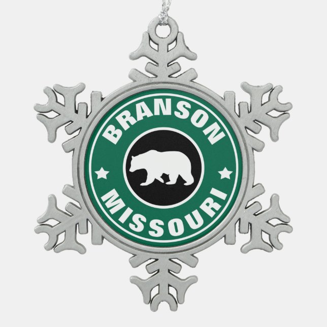 Branson Missouri Schneeflocken Zinn-Ornament (Vorderseite)