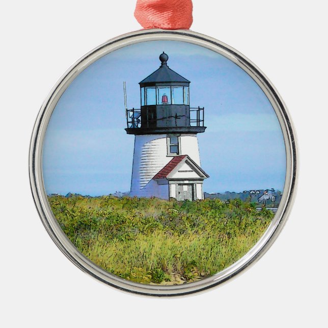 Brant-Punkt-Leuchtturm Vintages Nantucket Silbernes Ornament (Vorne)