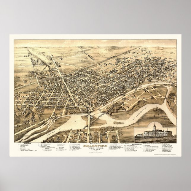 Brantford, ON, Canada Panoramic Map - 1875 Poster (Vorne)