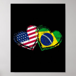 Brasil Amerikanische Flagge Herz Brasilianisch Ame Poster