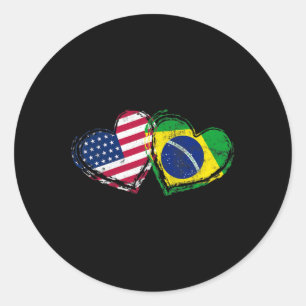 Brasil Amerikanische Flagge Herz Brasilianische Am Runder Aufkleber