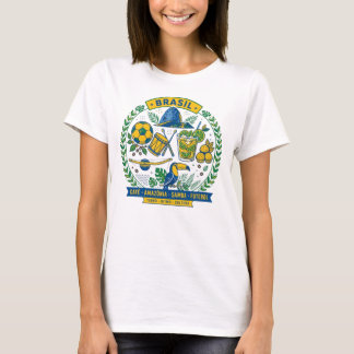 Brasil Culture Badge Cafe Samba Futebol Amazonia T-Shirt