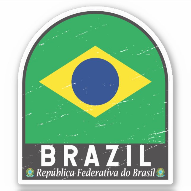 Brasil-Flag-Emblem gestört Vintag Aufkleber (Vorderseite)