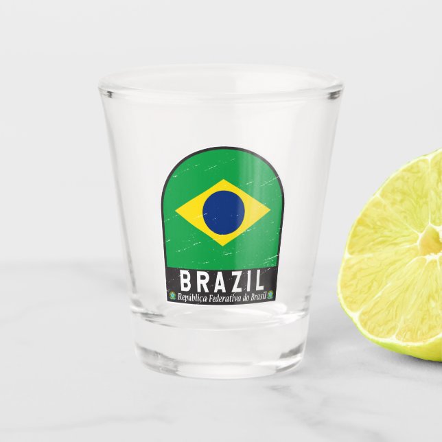 Brasil-Flag-Emblem gestört Vintag Schnapsglas (Vorderseite)
