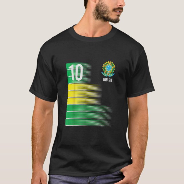 Brasil Flag Nr. 10 Brasilien Fußball T-Shirt (Vorderseite)