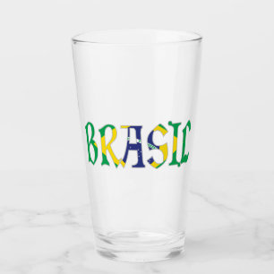 Brasil in portugiesischer Sprache in Flaggenfarben Glas
