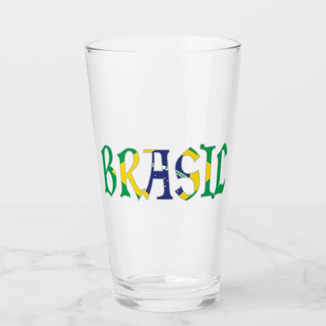 Brasil in portugiesischer Sprache in Flaggenfarben Glas (Vorderseite)