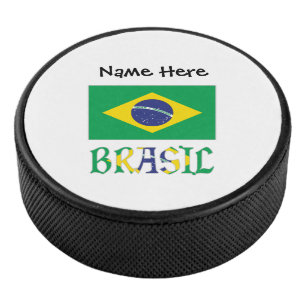 Brasil Personalisierte Flagge Brasiliens  Eishockey Puck