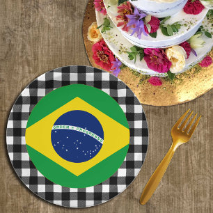 Brasil Plate, Büffel kariert und brasilianische Fl Pappteller