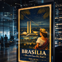 Brasília Brasilien Vintage Reiseposter Nacht
