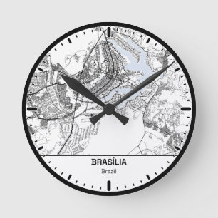 Brasília Uhrenstadt Linienkunst Runde Wanduhr