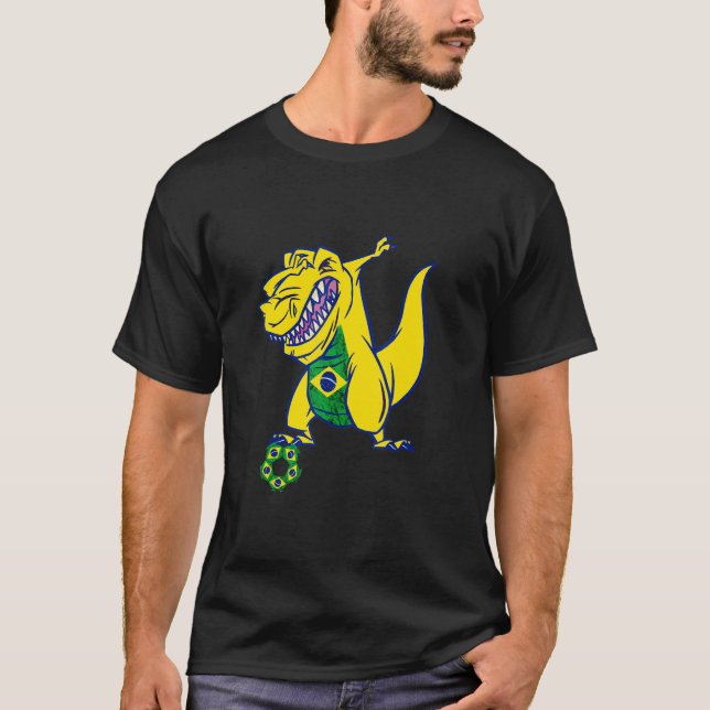 Brasilian Dino Rex Brazil Soccer Brazilian Flag Br T-Shirt (Vorderseite)