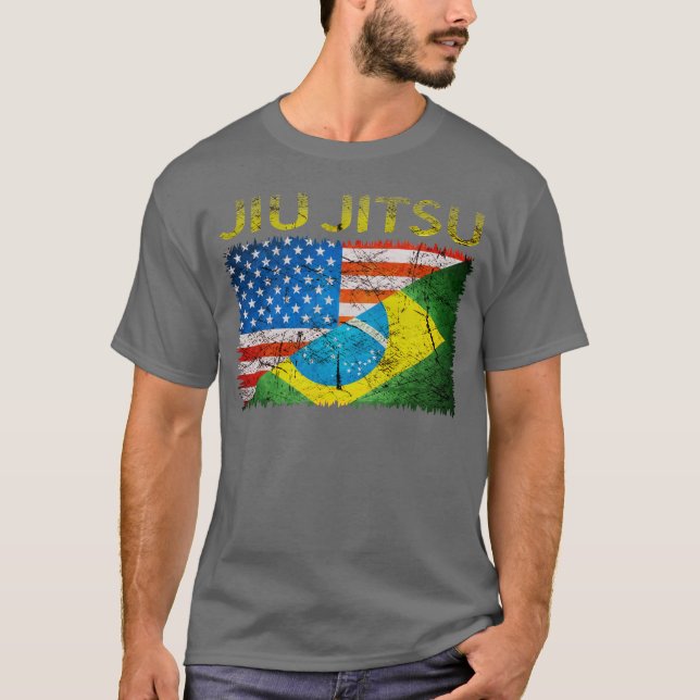 Brasilianer Jiu Jitsu Doppelflaggen-T - Shirt (Vorderseite)