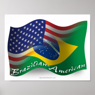Brasilianisch-amerikanische Waving Flag Poster