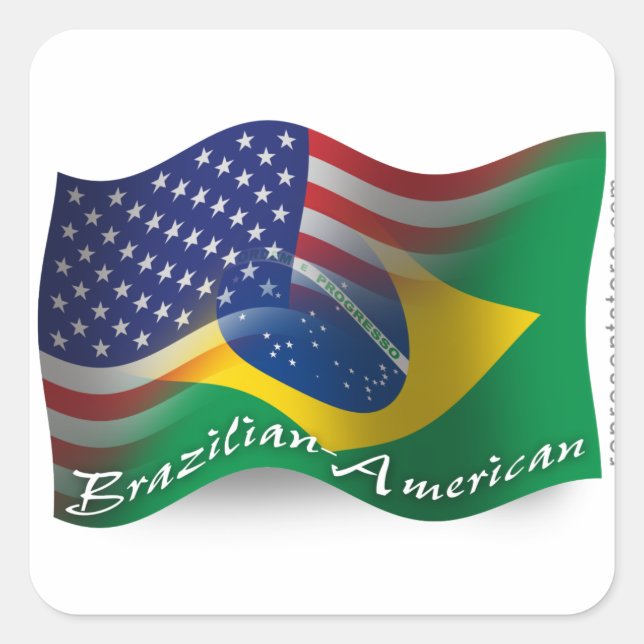 Brasilianisch-amerikanische Waving Flag Quadratischer Aufkleber (Vorderseite)