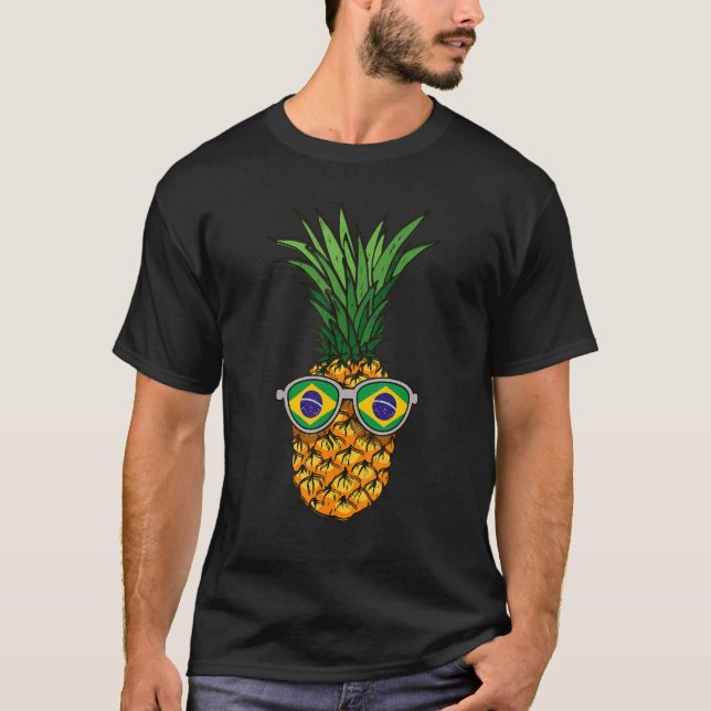 Brasilianische Ananas Flagge Sonnenbrille Sommer T-Shirt (Vorderseite)