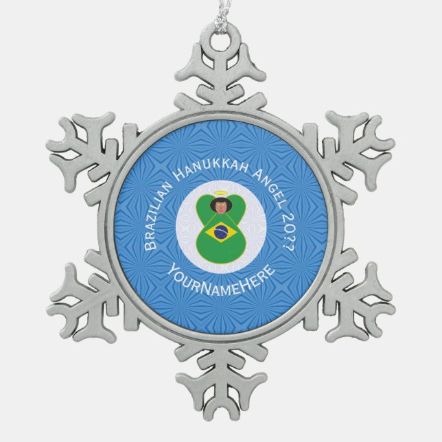 Brasilianische Angel-Flagge für Hanukkah Personali Schneeflocken Zinn-Ornament (Vorderseite)