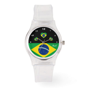 Brasilianische Flag-Uhr, Herz, Brasilien /Sport Armbanduhr