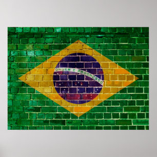 Brasilianische Flagge an einer Ziegelmauer Poster