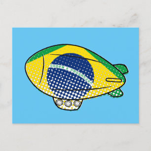 Brasilianische Flagge Blimp Ballon in Blue Sky Cus Postkarte