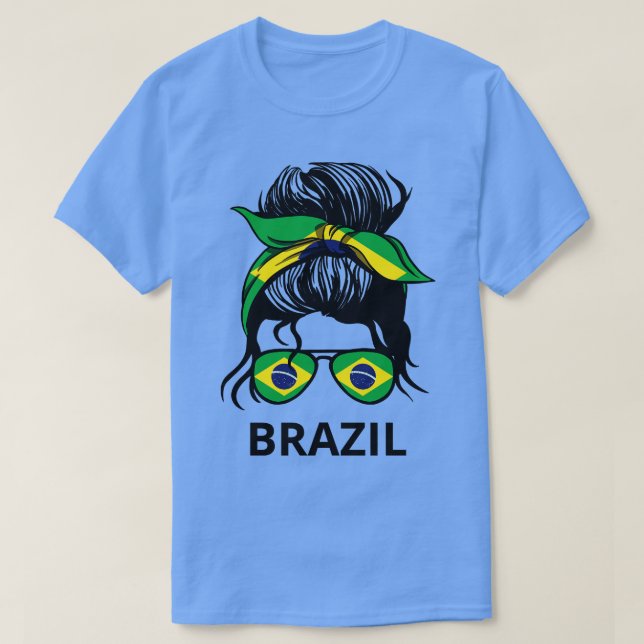 Brasilianische Flagge Brasilianische Frau mit Mess T-Shirt (Design vorne)