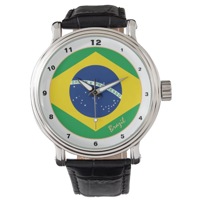 Brasilianische Flagge & brasilianische Trendmode / Armbanduhr (Vorderseite)