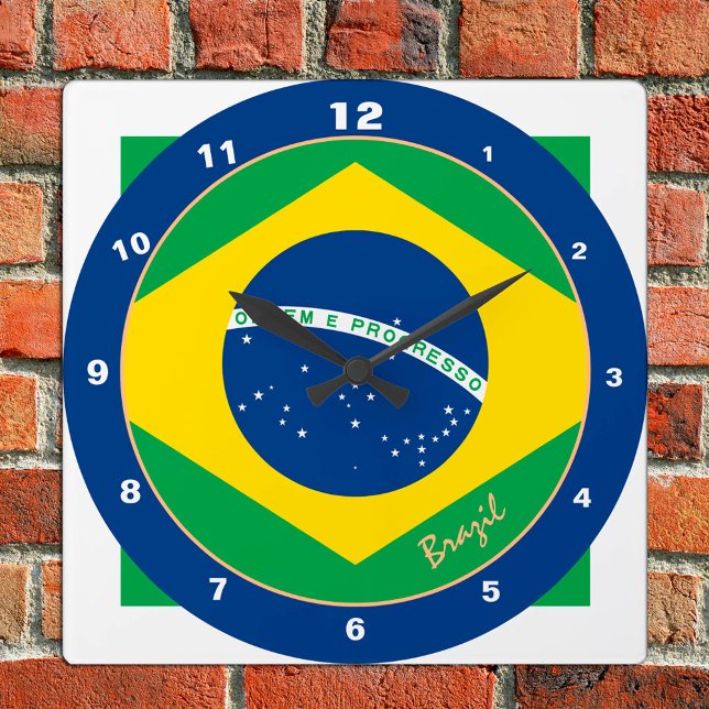 Brasilianische Flagge & brasilianische Trendmode / Quadratische Wanduhr (Von Creator hochgeladen)