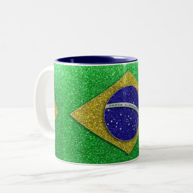 Brasilianische Flagge Brasilien Glitzer Zuhause Of Zweifarbige Tasse (Vorderseite Links)