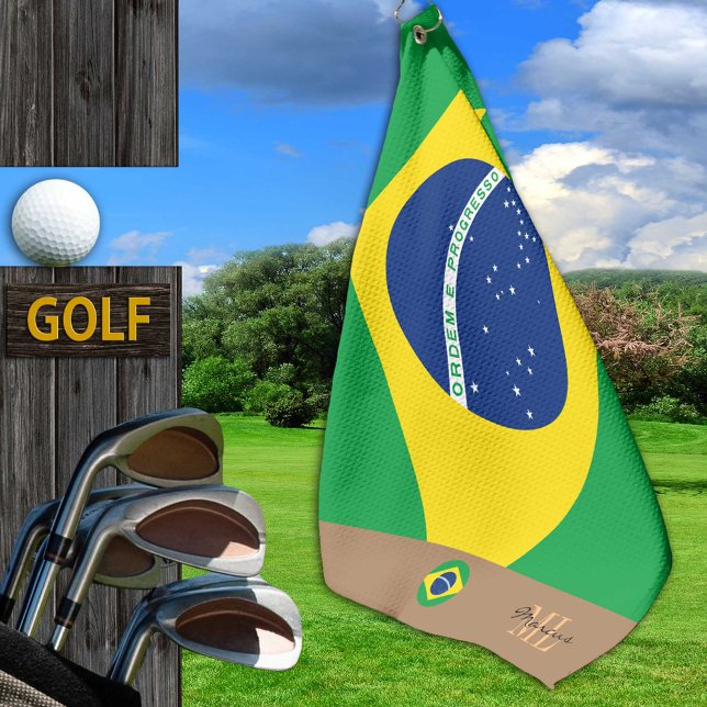 Brasilianische Flagge & Brasilien mit Monogramm Go Golfhandtuch (Von Creator hochgeladen)