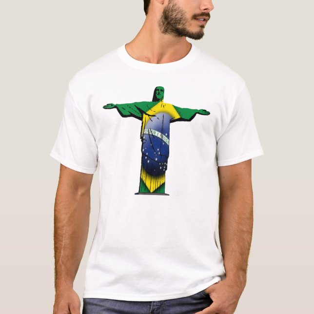 Brasilianische Flagge Christus der Redeemer T-Shirt (Vorderseite)