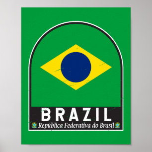 Brasilianische Flagge Emblem Distressed Vintage Poster