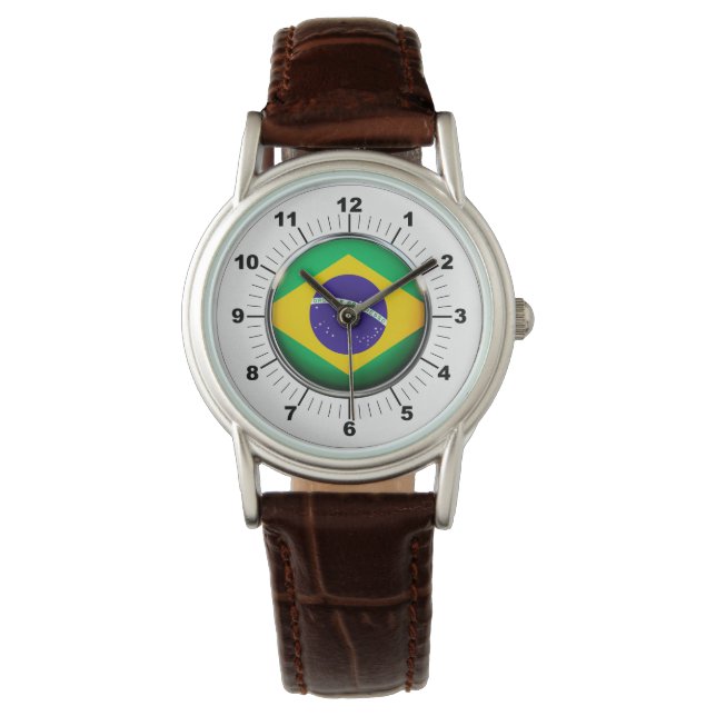 Brasilianische Flagge für Frauen - Klassische brau Armbanduhr (Vorderseite)
