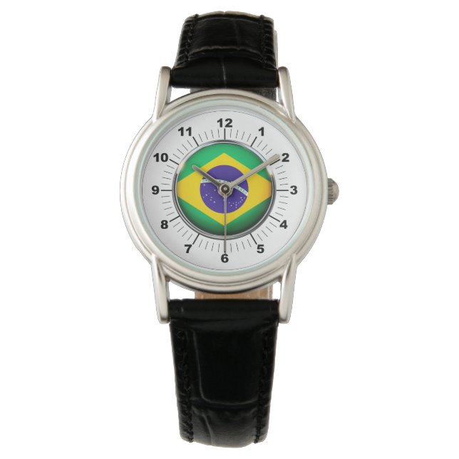 Brasilianische Flagge für Frauen - Klassische Schw Armbanduhr (Vorderseite)
