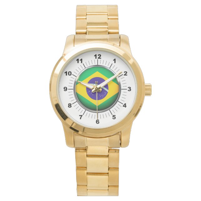 Brasilianische Flagge für Frauen - Oversized Gold  Armbanduhr (Vorderseite)