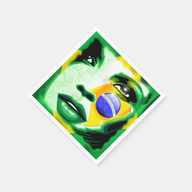 Brasilianische Flagge Girl Portrait Papier_Cocktai Serviette (Ecke)